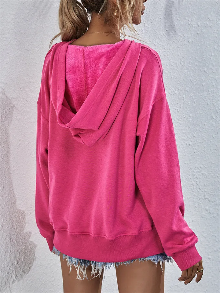 Chic Loose-fitting Comfy Fleece Square Collar Hoodies