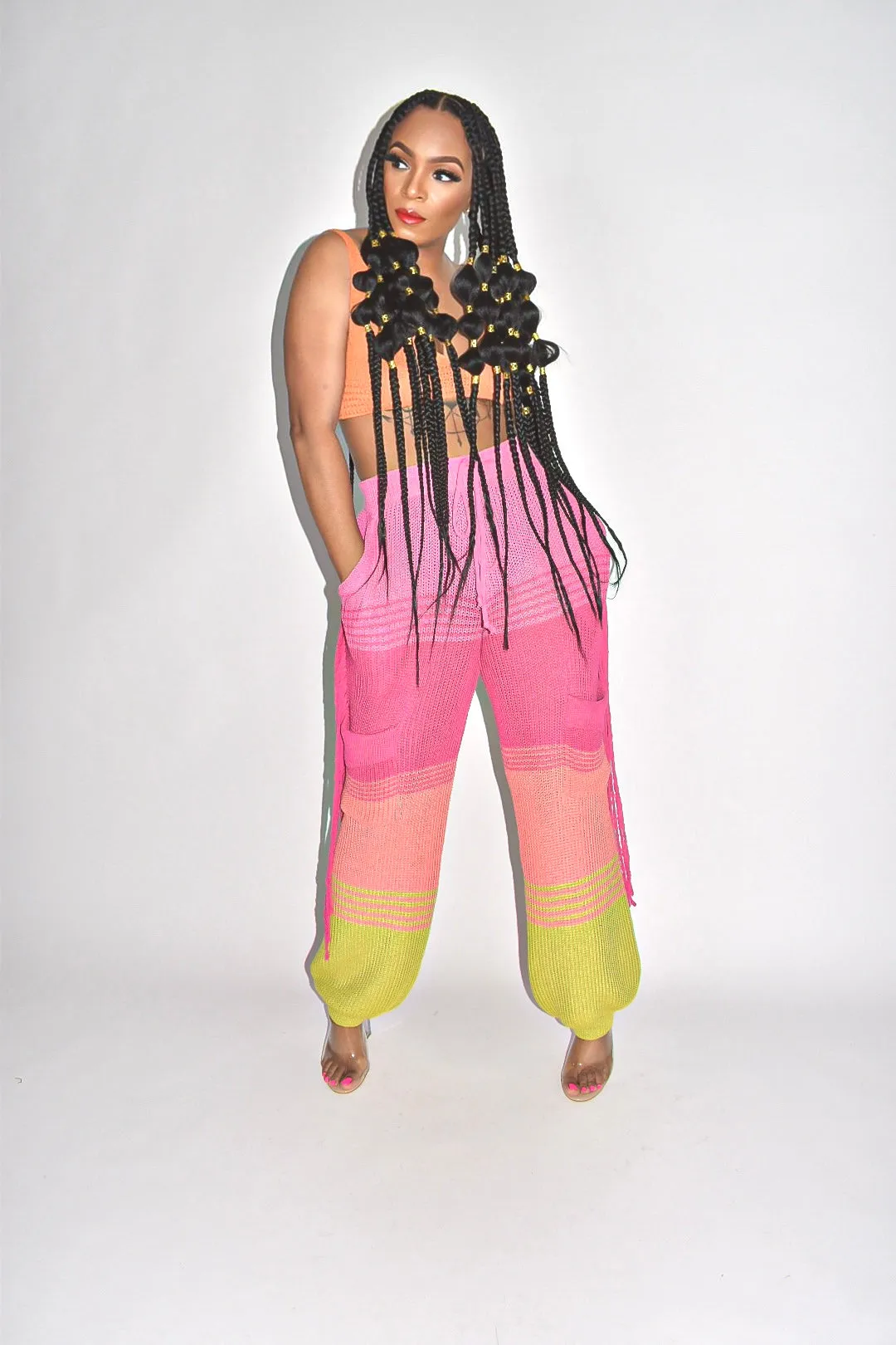 Laila Crochet Colorblock Cargo Pants
