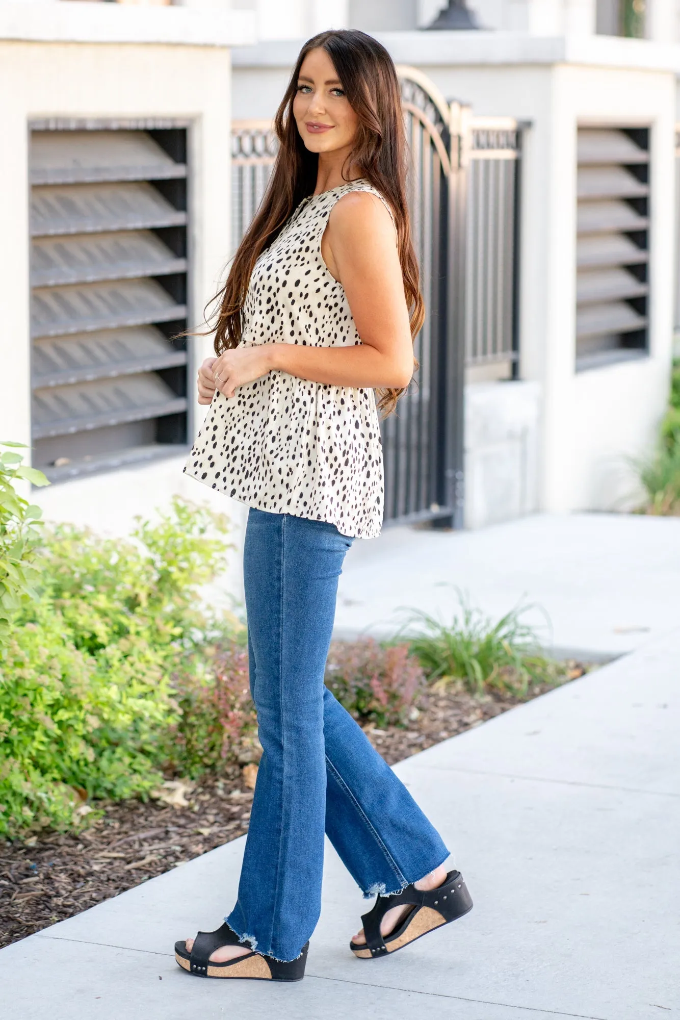 Leopard Sleeveless Blouse - Stone