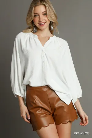 Off White Raglan Sleeve High Low Hem Blouse