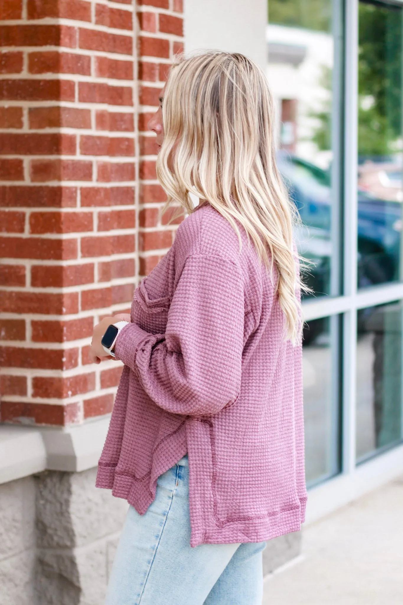 Plum Cute Waffle Pocket Top